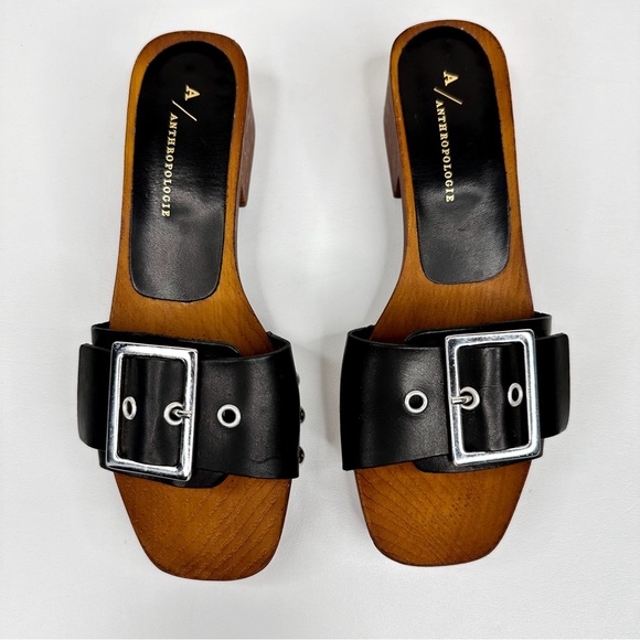 Anthropologie Open Toe Buckle Sandals Black SZ 37 - Picture 4 of 12